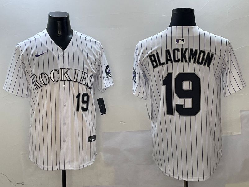 Men Colorado Rockies #19 Blackmon White Stripe Game 2025 Nike MLB Jersey style 1